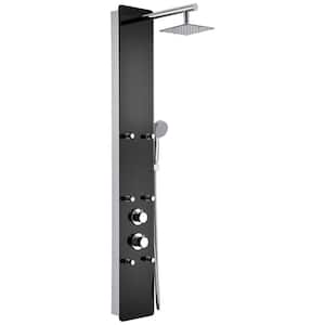 Melody 59 in. 6-Jetted Full Body Shower Panel System with Heavy Rain Shower and Spray Wand in Black Deco-Glass