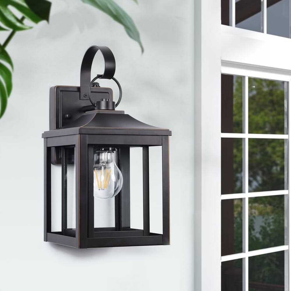 Black Aluminum Outdoor Lantern Sconce with Glass Shade