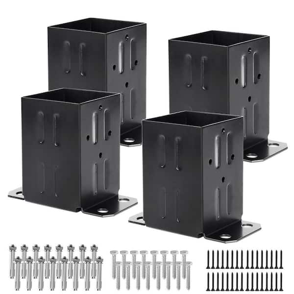 4 in. x 4 in. Steel Fence Post Anchor Base with Screws and Anchors for Outdoor Garden Yard, Black (4-Pack)