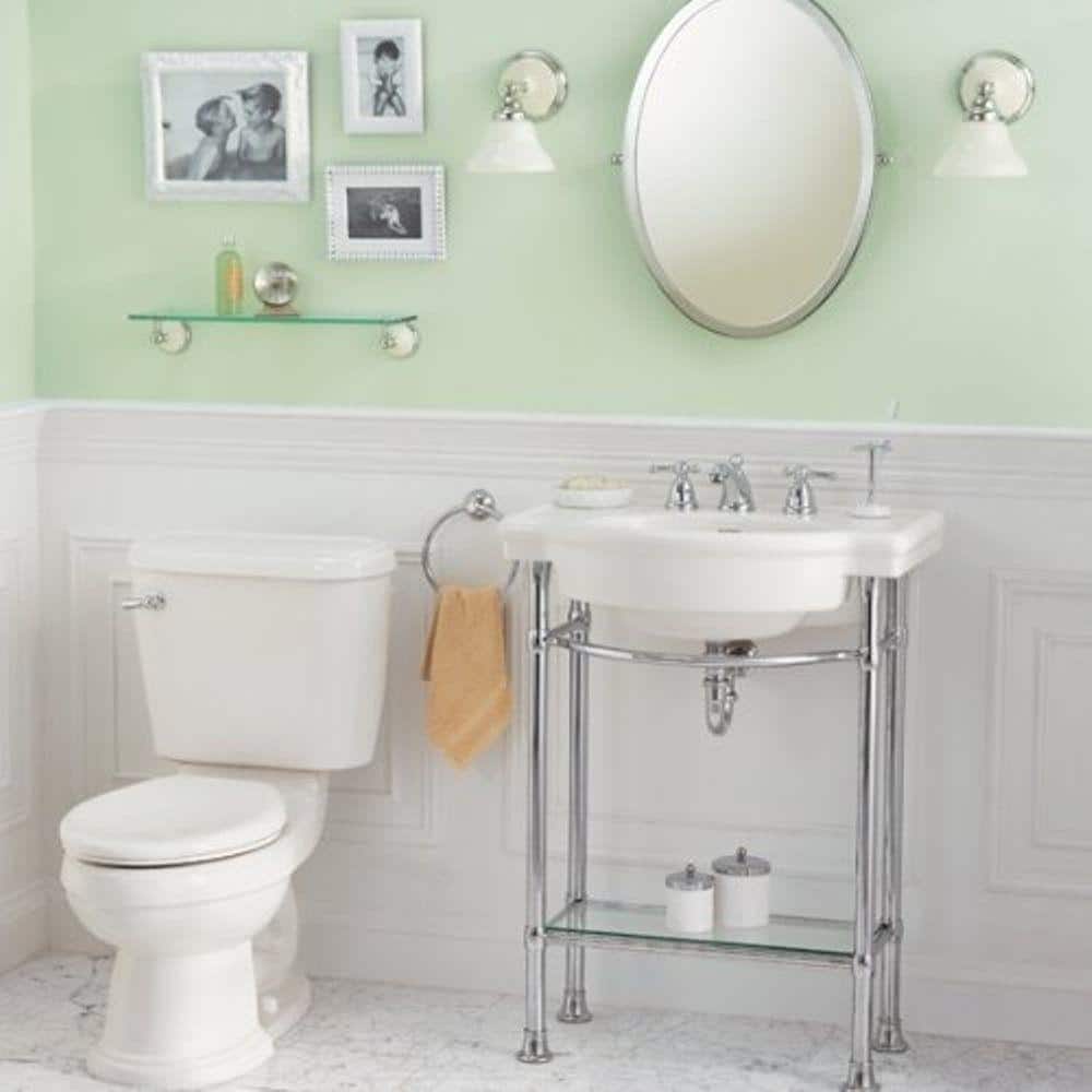 White Ceramic Pedestal Console Sink with 8-Inch Faucet Holes