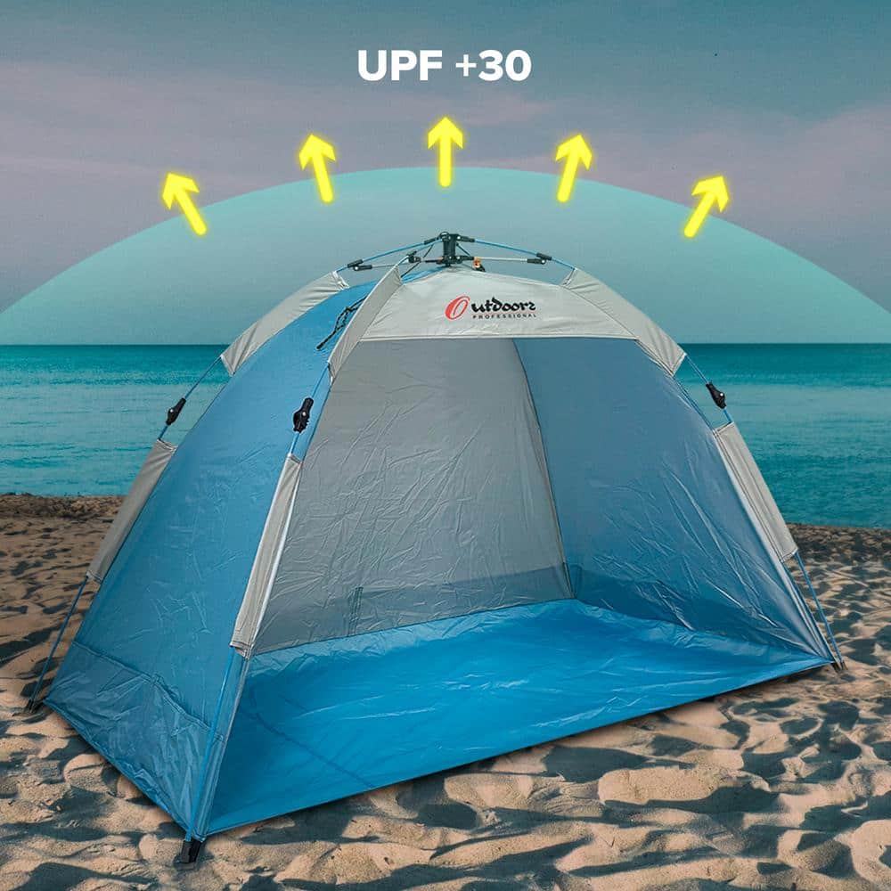 Blue Polyester Automatic Pop-Up Beach Sun Shelter