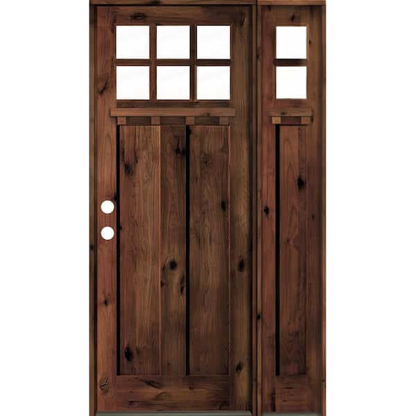 Krosswood Doors 50 in. x 96 in. Craftsman Alder 2 Panel Right-Hand 6 Lite Clear Glass DS Red Mahogany Wood Prehung Front Door/Sidelite