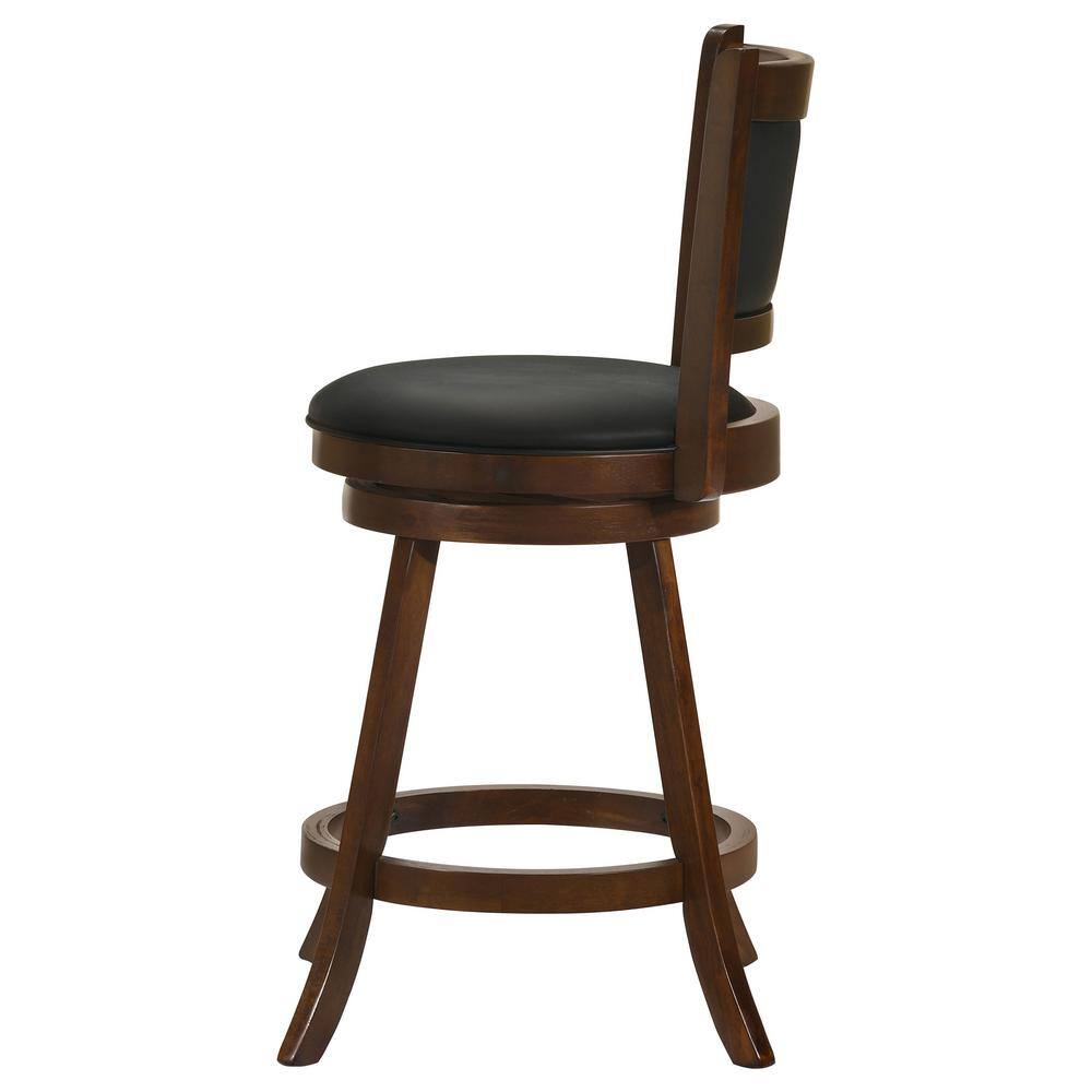 Chestnut and Black Swivel Wood Counter Stools with Faux Leather