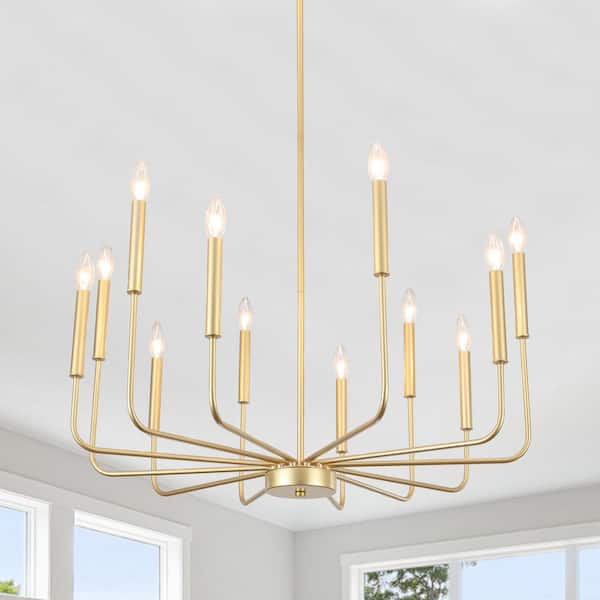 12-Light Spray Gold Candlestick Hanging Island Linear Chandelier Lighting for Kitchen Island