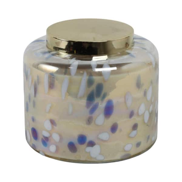 9 in. x 8 in. Blue Jasmine Speckle Lidded Glass Candle 180 oz.