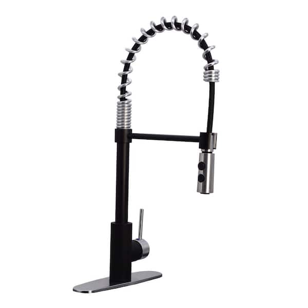 Westbrass Single-Handle Pull Down Sprayer Kitchen Faucet with Dual Function Spray Head in Matte Black/Stainless Steel Finish