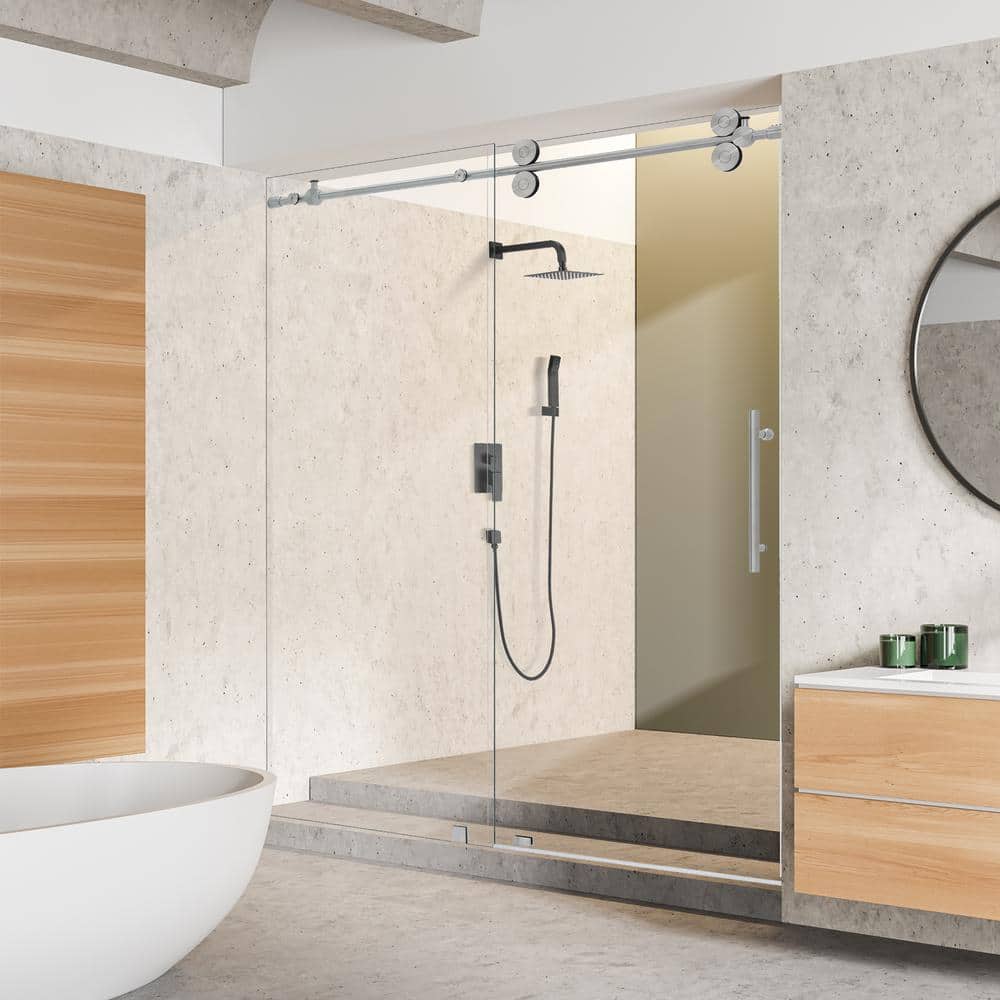 60" x 78" Nickel Frameless Sliding Shower Door with Clear Glass