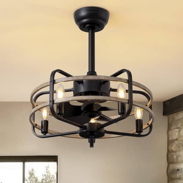Pacific Core 20 in. Indoor Farmhouse Black Caged Chandelier Ceiling Fan with Remote Included with No Bulb Included for Kitchen