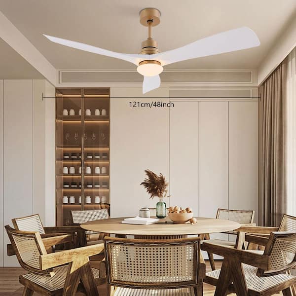 48 in. Indoor White and Gold Modern Ceiling Fan with 3-Color Temperature Integrated LED Light Source and Remote Included