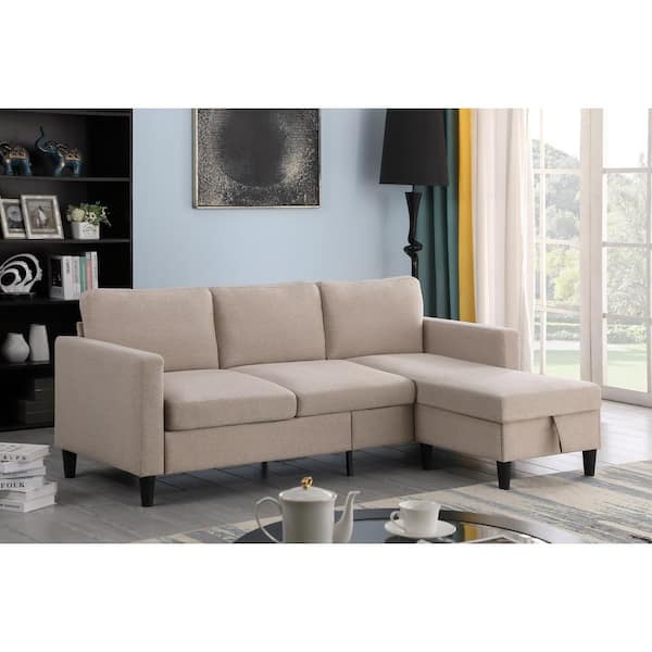 Dwell Home Inc Marcus 76 in. Straight Arm 1-Piece Polyester L-Shaped Sectional Sofa in Oatmeal with Chaise