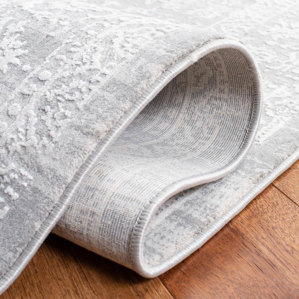 Gray Floral Motif Cotton Synthetic 4' x 6' Area Rug
