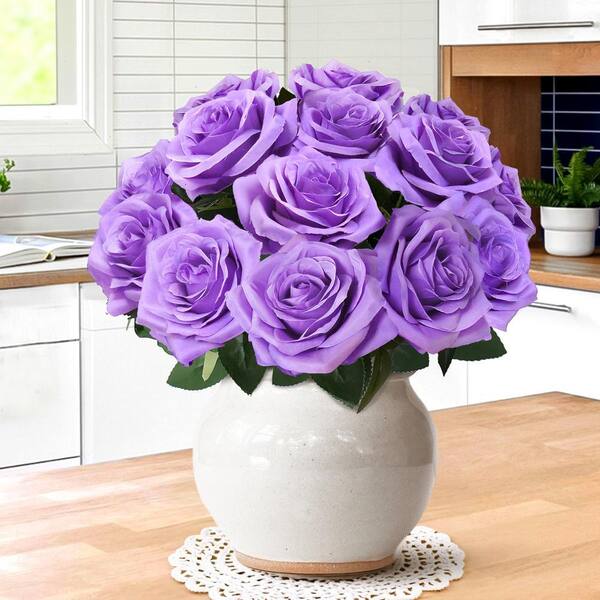 LIVING LUXURY 18 in. Deluxe Lavender Artificial Queen Rose Flower