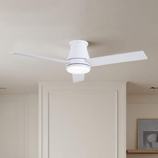 MODERN HABITAT 48 in. Integrated LED Indoor Flush Mount White Standard Ceiling Fan with Dimmable Light and Remote 6-Speed