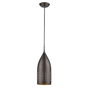 Prism 1-Light Oil-Rubbed Bronze Pendant with Antique Gold Interior Shade and Glass Studding