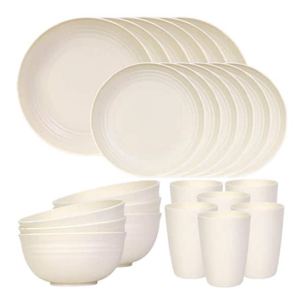24-Piece Unbreakable Dinnerware Set, Outdoor Kitchen, Apartment Dinning and RV Essentials, White (Service for 6)