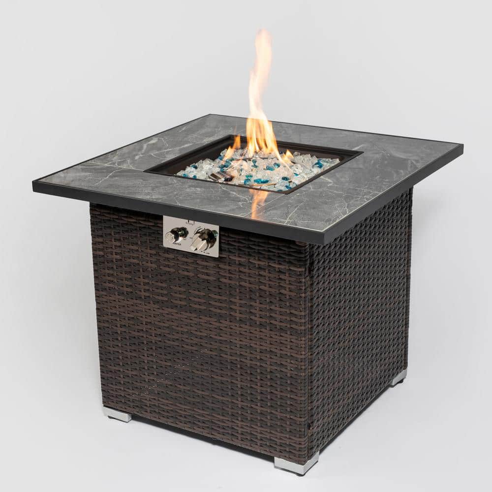 Dark Brown Square Wicker Outdoor Fire Pit Table with Glass Rocks, 40000 BTU price history on PriceWatchPro