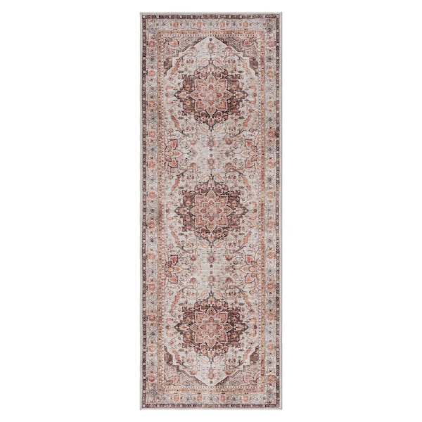 Soha Brown 2 ft. x 6 ft. Crystal Print Polyester Digitally Printed Runner Rug