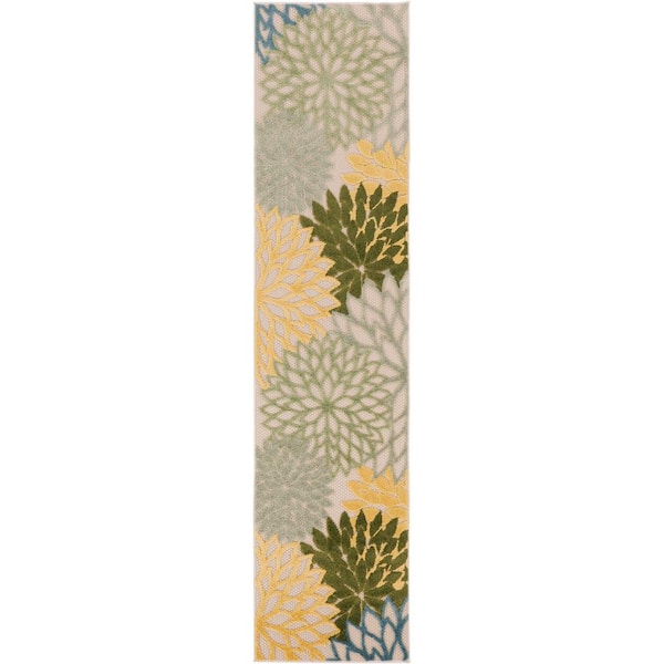 Nourison Home Aloha Green multi-color 2 ft. x 6 ft. Floral Contemporary Runner Indoor/Outdoor Area Rug