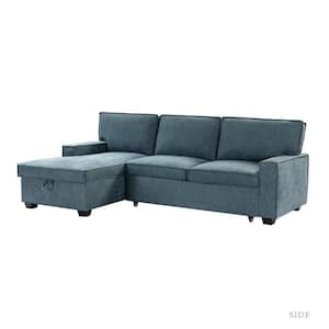Hesione Blue 56.3 in W Square Arm Polyester L Shaped Pull Out Sleeper Sofa & Chaise with Storage in Blue