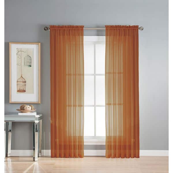 Window Elements Sheer Sheer Elegance 84 in. L Rod Pocket Curtain Panel Pair, Rust (Set of 2)
