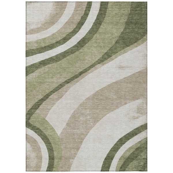 Chantille Machine Washable Indoor/Outdoor Abstract ACN2898 Olive 8 ft. x 10 ft. Area Rug