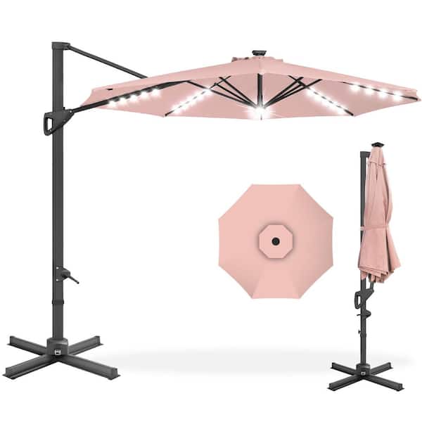 Best Choice Products 10 ft. 360-Degree Solar LED Cantilever Patio Umbrella, Outdoor Hanging Shade w/Lights - Rose Quartz