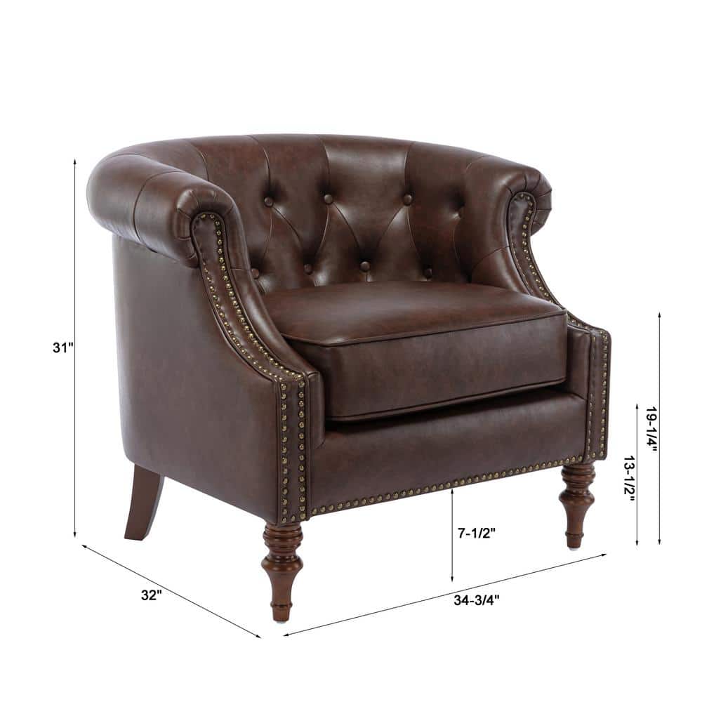 Chesterfield Brown Faux Leather Barrel Accent Chair