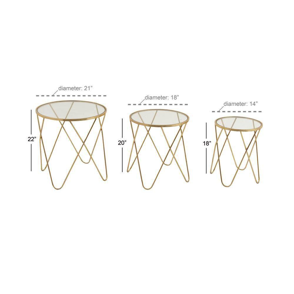 Gold Metal and Glass Round Accent Table Set