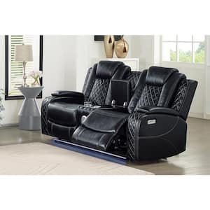 New Classic Furniture Orion 75 in. Black Fabric 2-seater Loveseat with Power Footrest & Headrest
