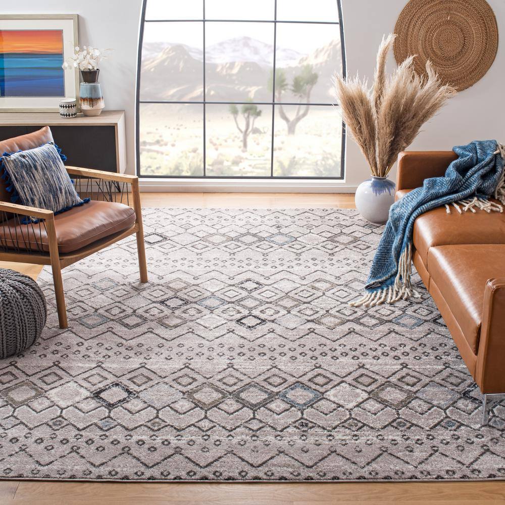 Gray Synthetic Stain-Resistant Square Rug, 9' x 9'