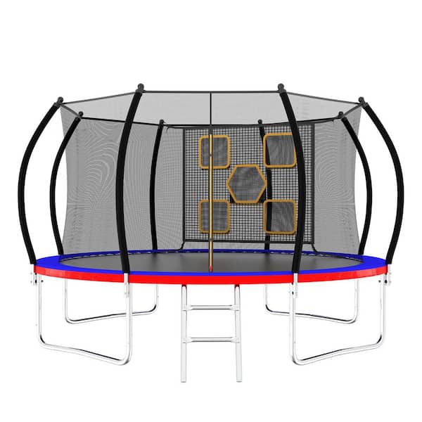 Unbranded 12 ft. Red Outdoor Recreational Trampoline with Enclosure and Ladder