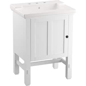 Tresham 24 in. W x 18 in. D x 33 in. H Single Sink Freestanding Bath Vanity in Linen White with White Quartz Top
