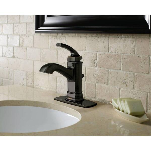 Moen Hensley Single Hole Single Handle Bathroom Faucet In Mediterranean Bronze Ws84414mbrb The Home Depot