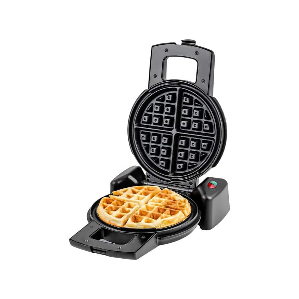 Black Stainless Steel Rotating Belgian Waffle Maker with Non-Stick Plates