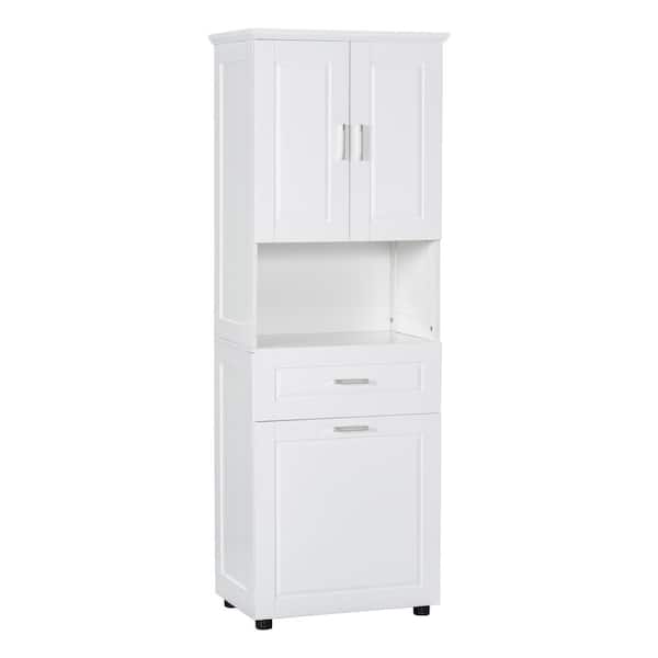 Tileon 25 in. W x 16 in. D x 70 in. H White MDF Freestanding Linen Cabinet with Tilt-Out Laundry Hamper and Adjustable Shelf