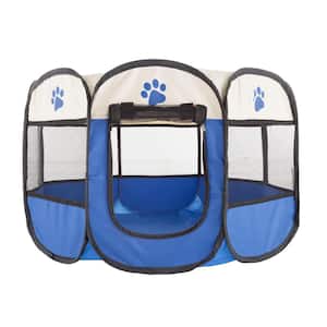 26.5 in. x 26.5 in. Portable Pop Up Pet Play Pen with Carrying Bag in Dark Blue