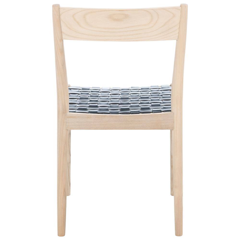Modern Black Leather and Natural Wood Side Chair Set