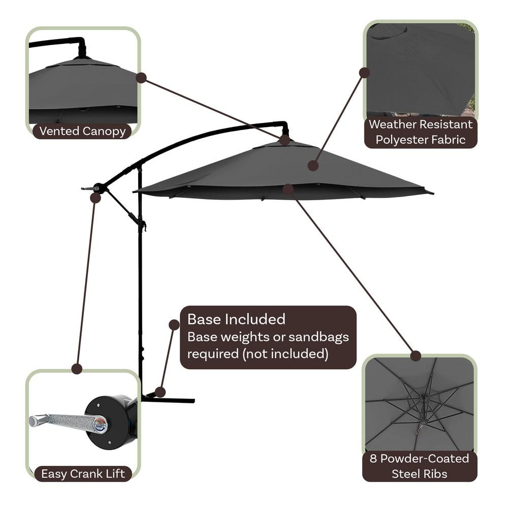 10-Foot Gray Aluminum Cantilever Patio Umbrella with Crank Lift