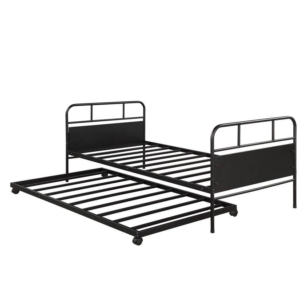 URTR Black Twin Size Metal Daybed Platform Bed Frame with Trundle, Twin