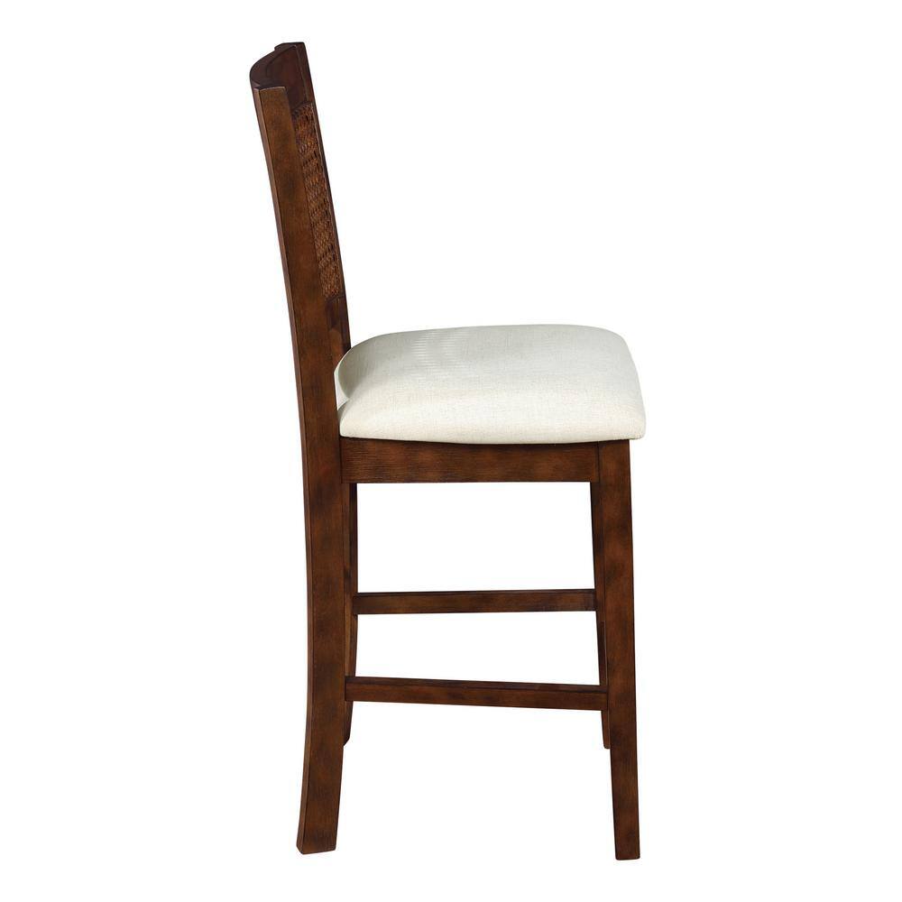 Walden 24" Brown Cane Back Counter Stool with Linen Seat
