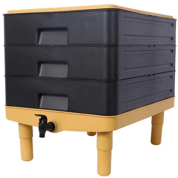 Oyezvary 17.17 Gal. 65 l 3-Layer Worm Composters for Vermicomposting Starter Indoor & Outdoor for Recycling Food Waste in Yellow