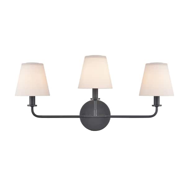 Titan Lighting Medinah 24 in. W 3-Light Matte Black Vanity Light with Glass Shades