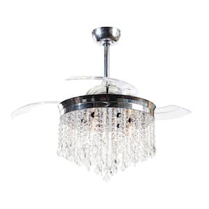 42 in. Indoor Chrome Retractable Chandelier Ceiling Fan with Light and Remote Control