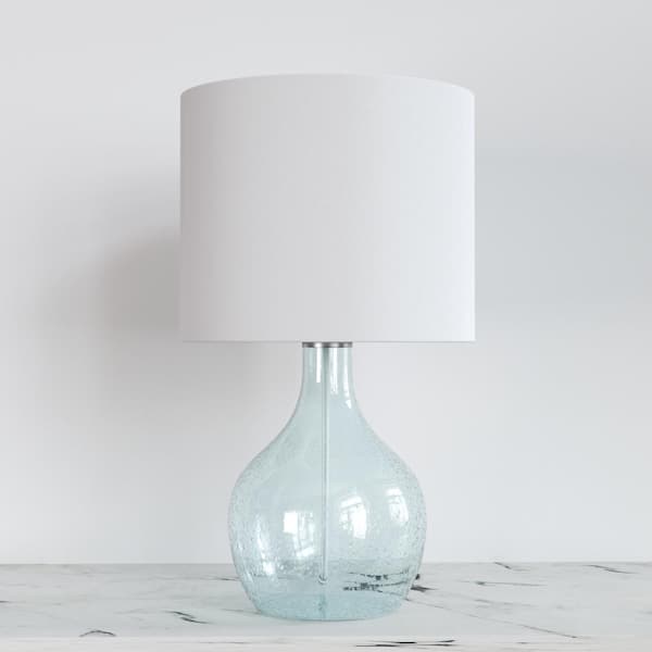 Maxax Denver 22 in. Blue Glass Table Lamp with White Linen Lampshade