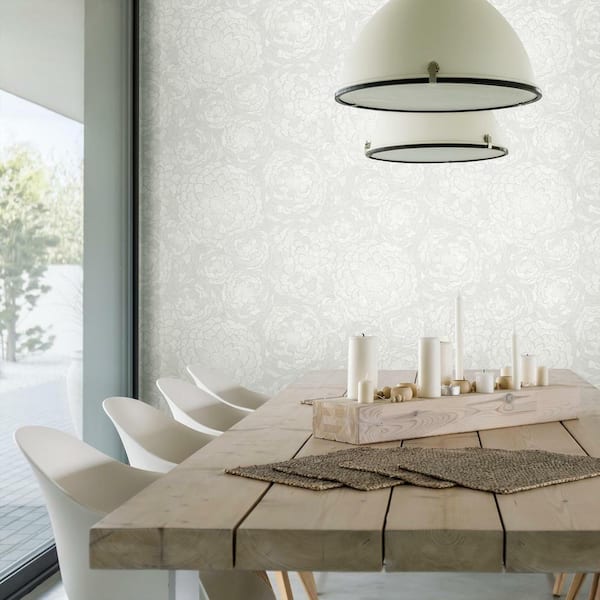 Zen Dahlia Grey and White Vinyl Peel and Stick Wallpaper Roll (covers 28.18 sq ft)