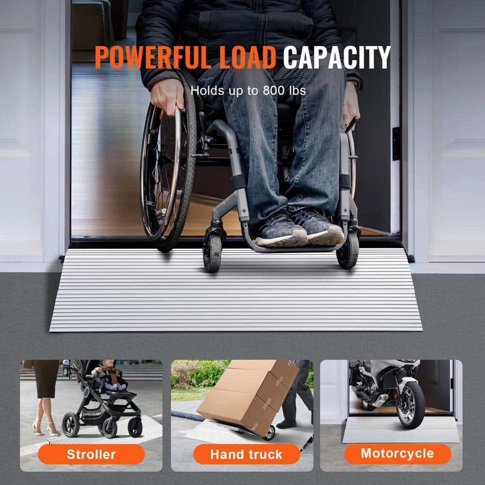Adjustable Aluminum Threshold Ramp for Wheelchairs, 800 lb Capacity