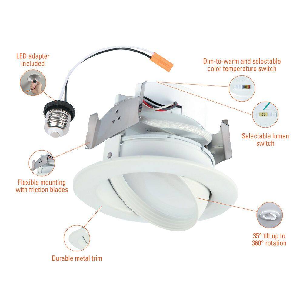 White Aluminum 4-Inch Adjustable LED Recessed Light Trim