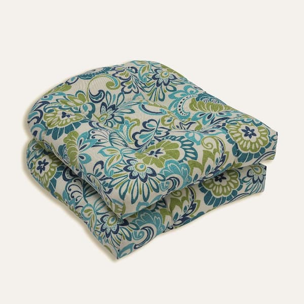 Pillow Perfect Floral 19 in. x 19 in. Outdoor Dining Chair Cushion in Blue/Green (Set of 2)