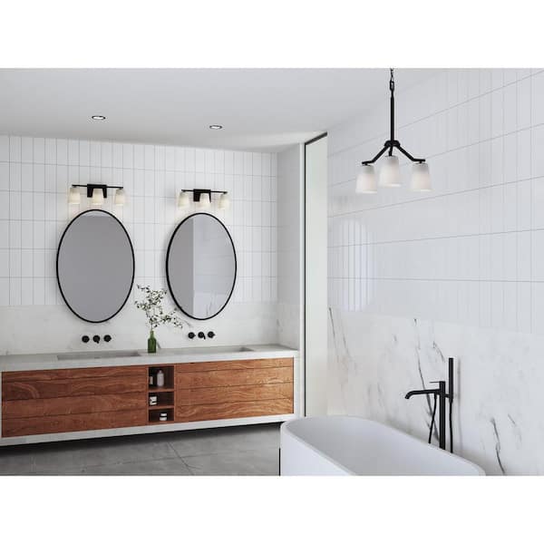 Vertex Collection 20.87 in. 3-Light Matte Black Etched White Glass Contemporary Vanity Light