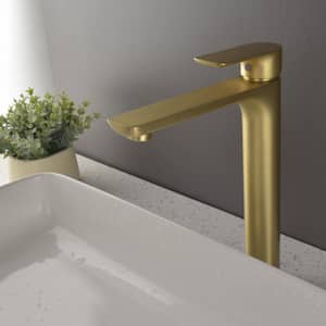 1.2 GPM Single Handle Single Hole Bathroom Faucet with Water Supply Hose and Built-in Aerator in Brushed Gold - Tall